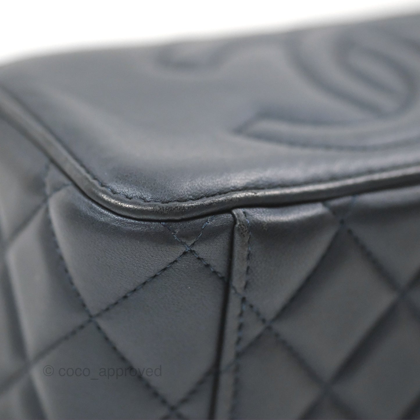 Chanel Vanity Rectangular Top Handle Iridescent Navy Lambskin Gold Hardware