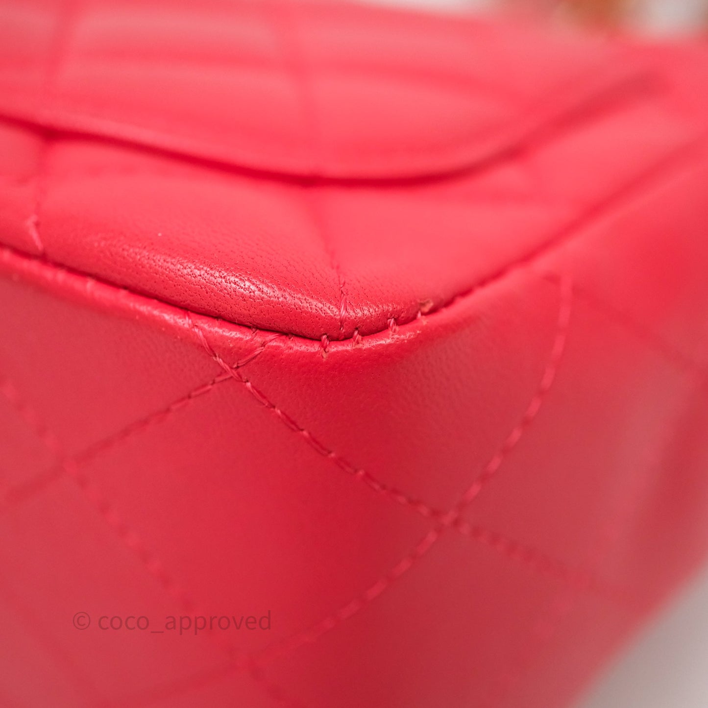 Chanel Mini Square Quilted Red Lambskin Aged Gold Hardware
