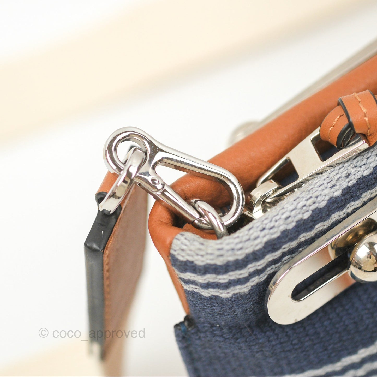 Loewe Small Missy Bag Striped Blue Grey Canvas Tan Leather