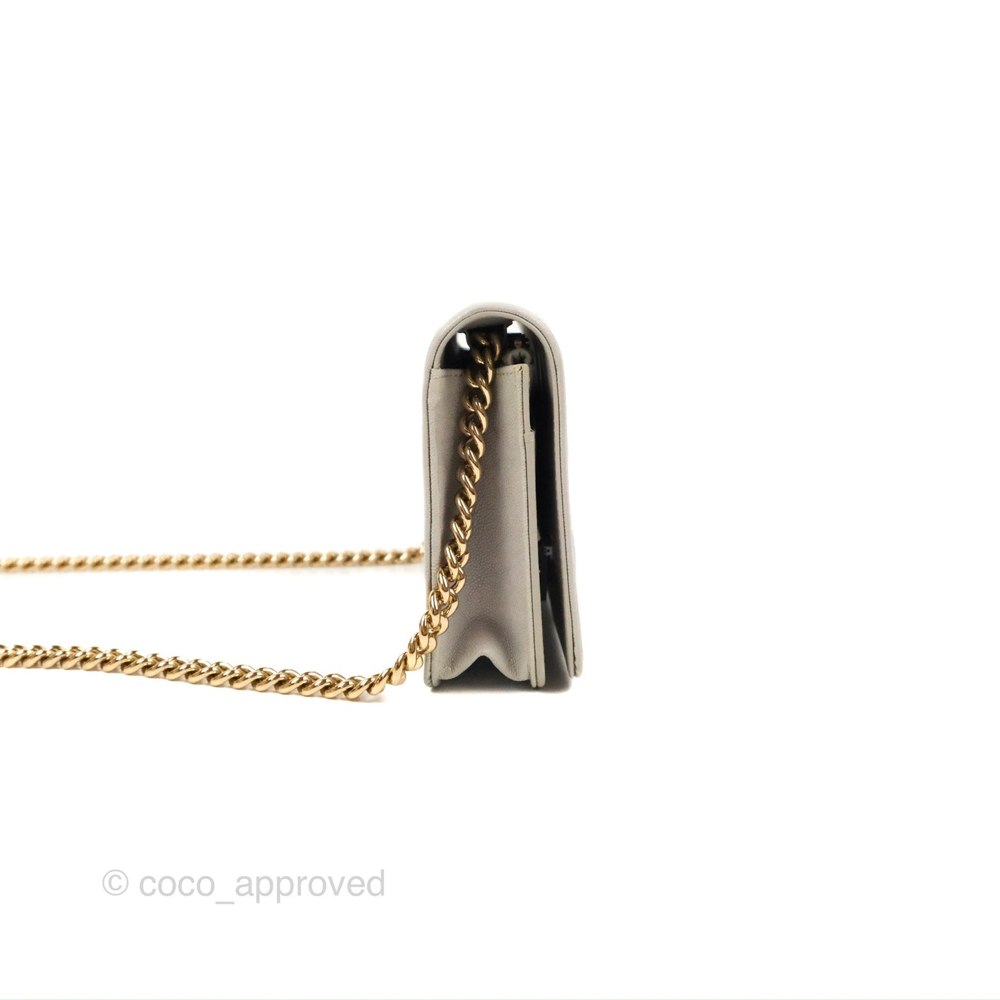Chanel Quilted Boy Wallet on Chain WOC Light Grey Caviar Gold Hardware