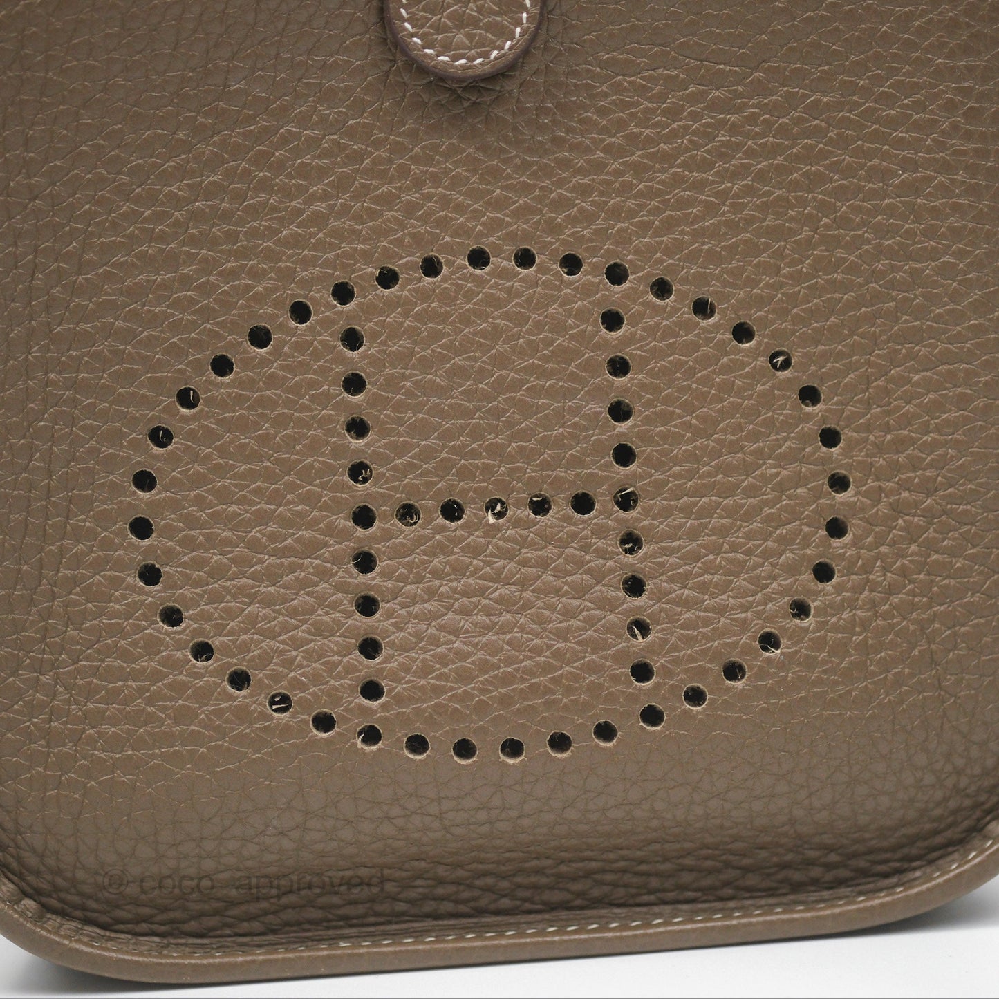 Hermès Mini Evelyne 16 Etoupe 18 Clemence Palladium Hardware with Bleu Indigo Strap