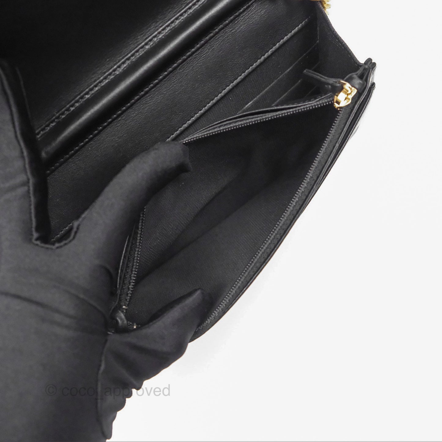 Chanel Quilted Boy Wallet on Chain WOC Black Caviar Age Gold Hardware