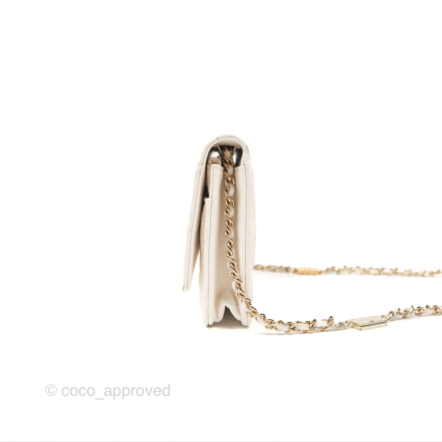 Chanel Quilted Wallet On Chain WOC With Charms White Caviar Gold Hardware