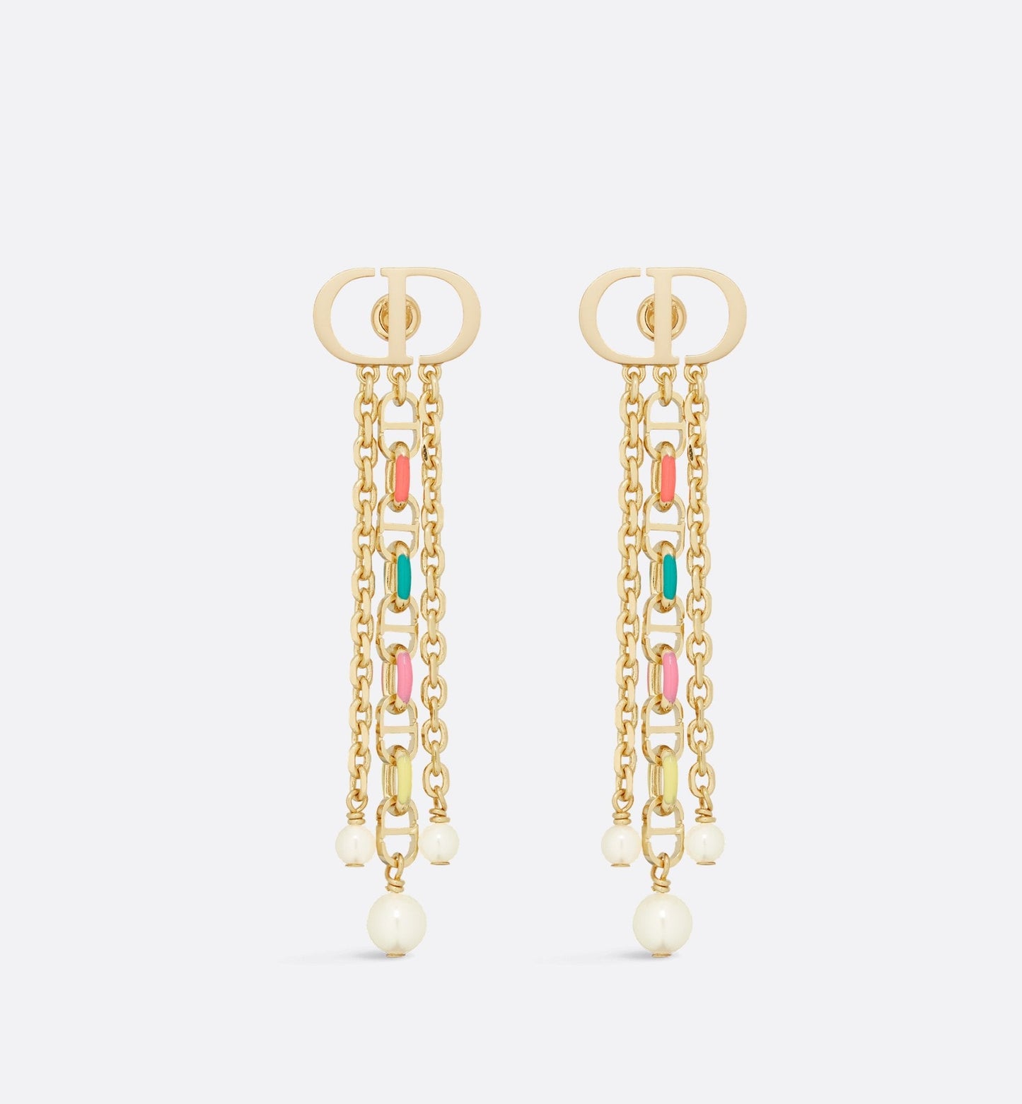 Luxury Dioriviera Petit Cd Earrings Gold Finish Metal With White Resin Pearls And Multicolor Lacquer