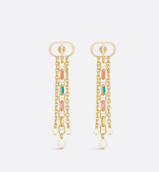 Luxury Dioriviera Petit Cd Earrings Gold Finish Metal With White Resin Pearls And Multicolor Lacquer