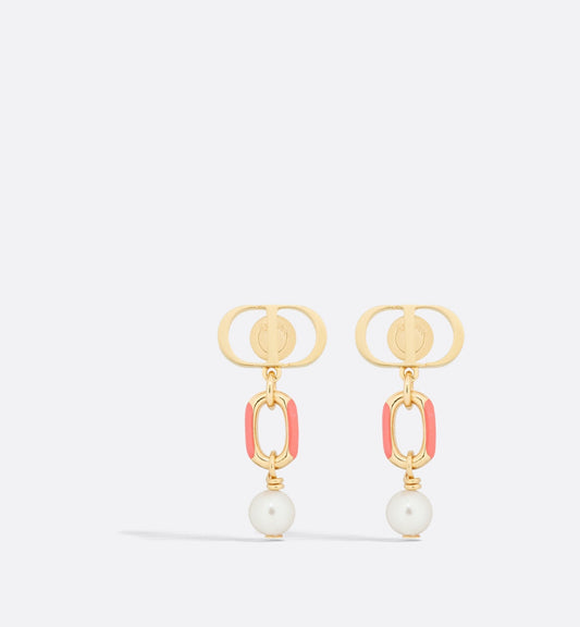 Luxury Dioriviera Petit Cd Earrings Gold Finish Metal With White Resin Pearls And Coral Lacquer