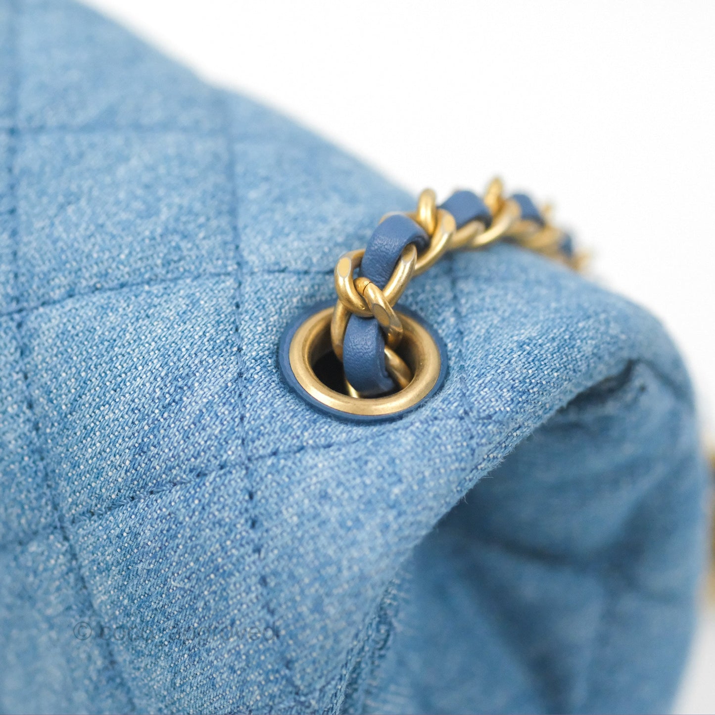 Chanel Mini Square Pearl Crush Quilted Denim Aged Gold Hardware