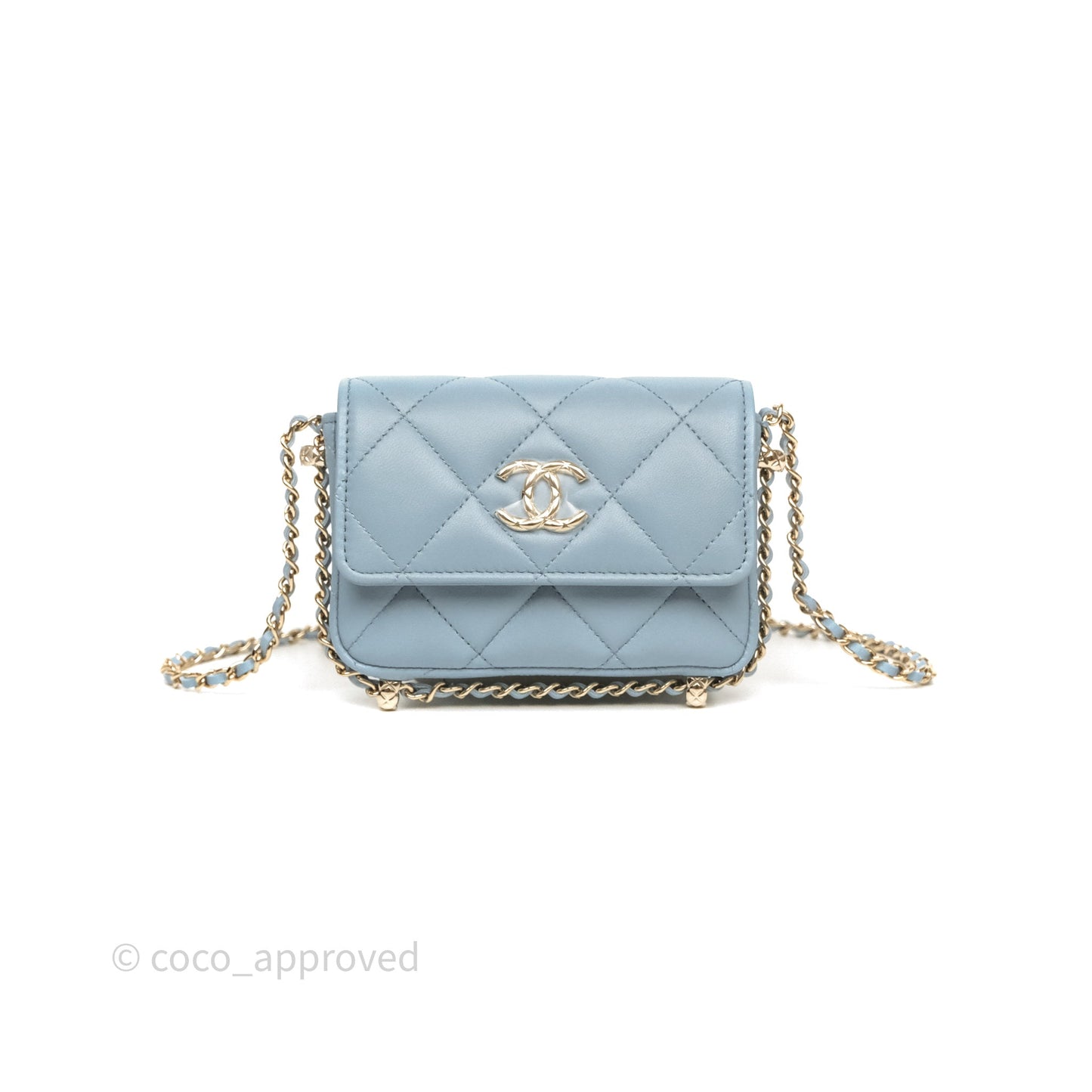 Chanel Mini Chain Around Clutch With Chain Blue Lambskin Gold Hardware