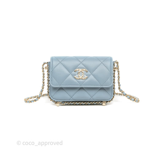 Chanel Mini Chain Around Clutch With Chain Blue Lambskin Gold Hardware