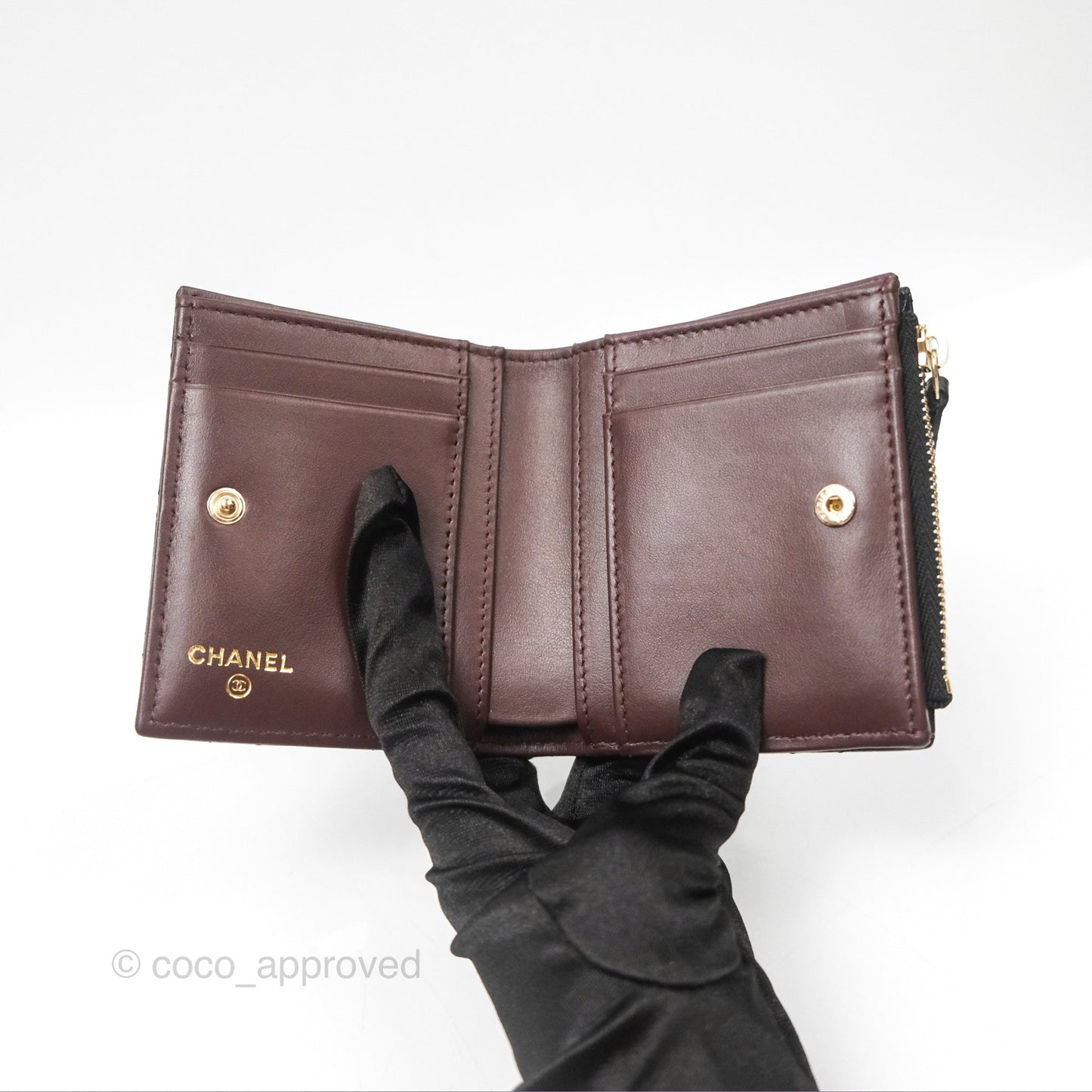 Chanel Compact Wallet Black Caviar Gold Hardware 23A