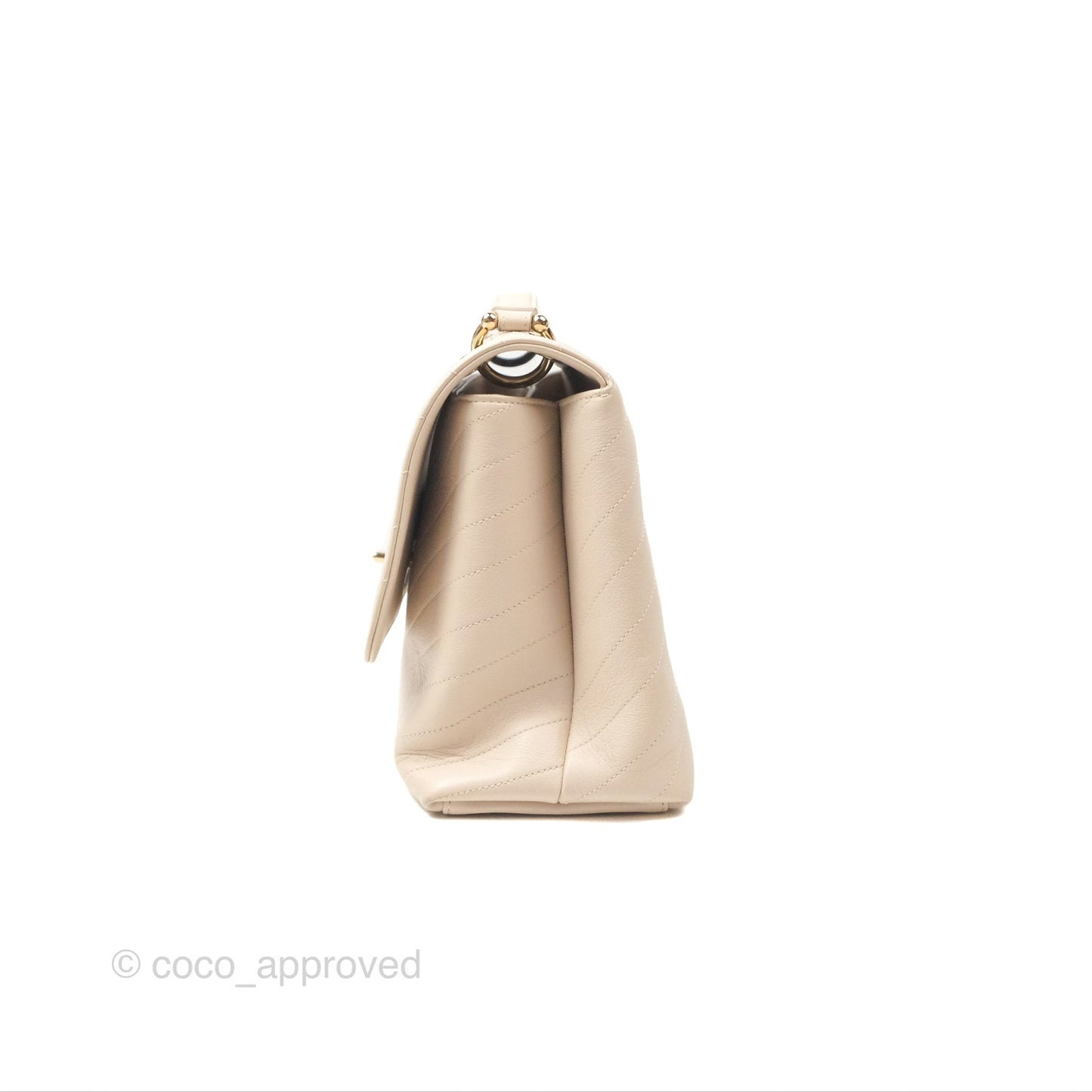 Chanel Large Chevron Chic Top Handle Bag Light Beige Grained Calfskin Gold Hardware