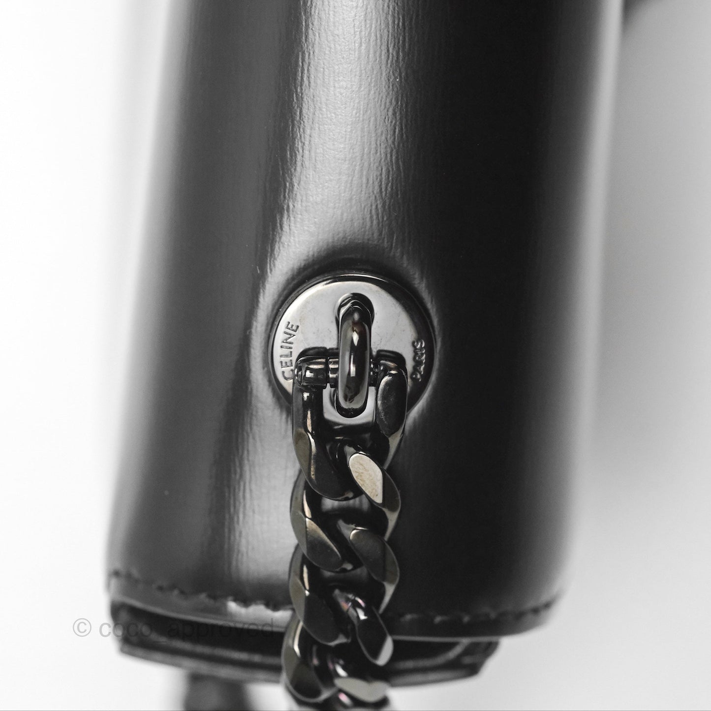 Celine Triomphe Chain Shoulder Bag So Black Shiny Calfskin