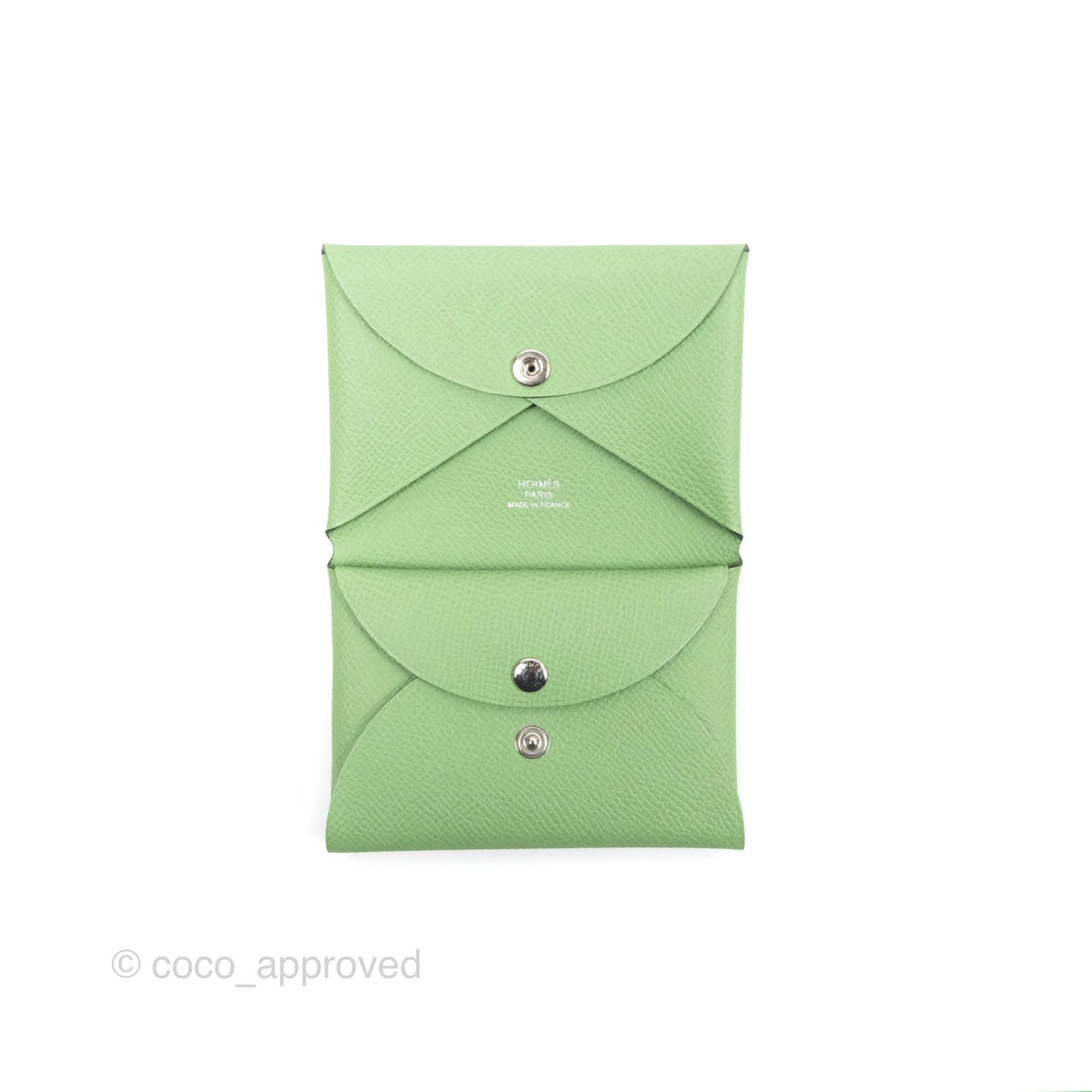 Hermès Calvi Duo Compact Card Holder 3I Vert Criquet Epsom Palladium Hardware