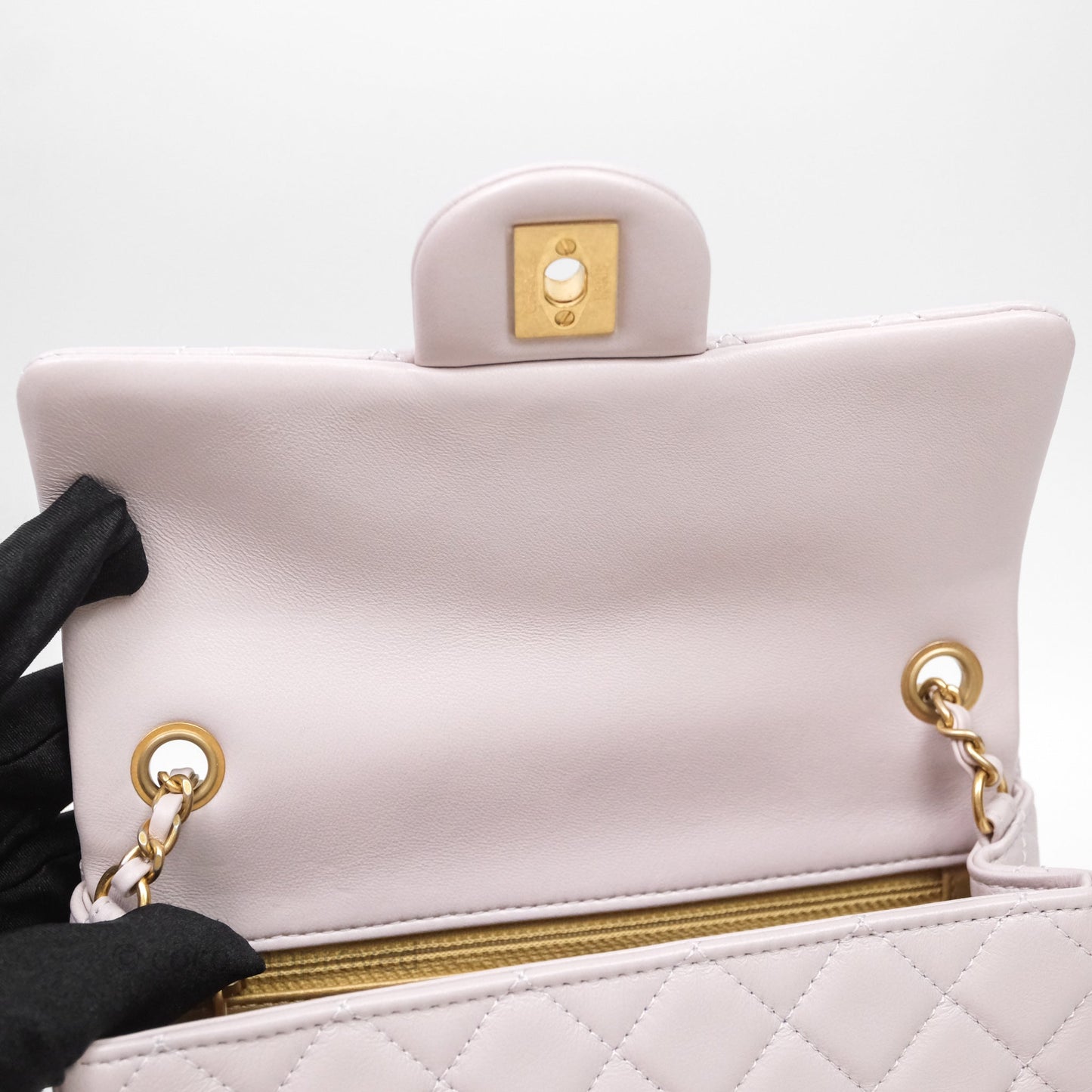 Chanel Mini Rectangular Pearl Crush Lilac Lambskin Aged Gold Hardware