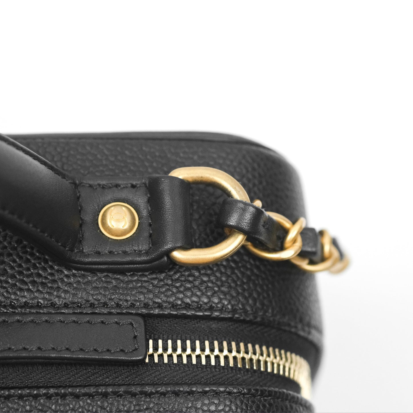 Chanel Quilted Medium CC Filigree Vanity Case Black Caviar Aged Gold Hardware
