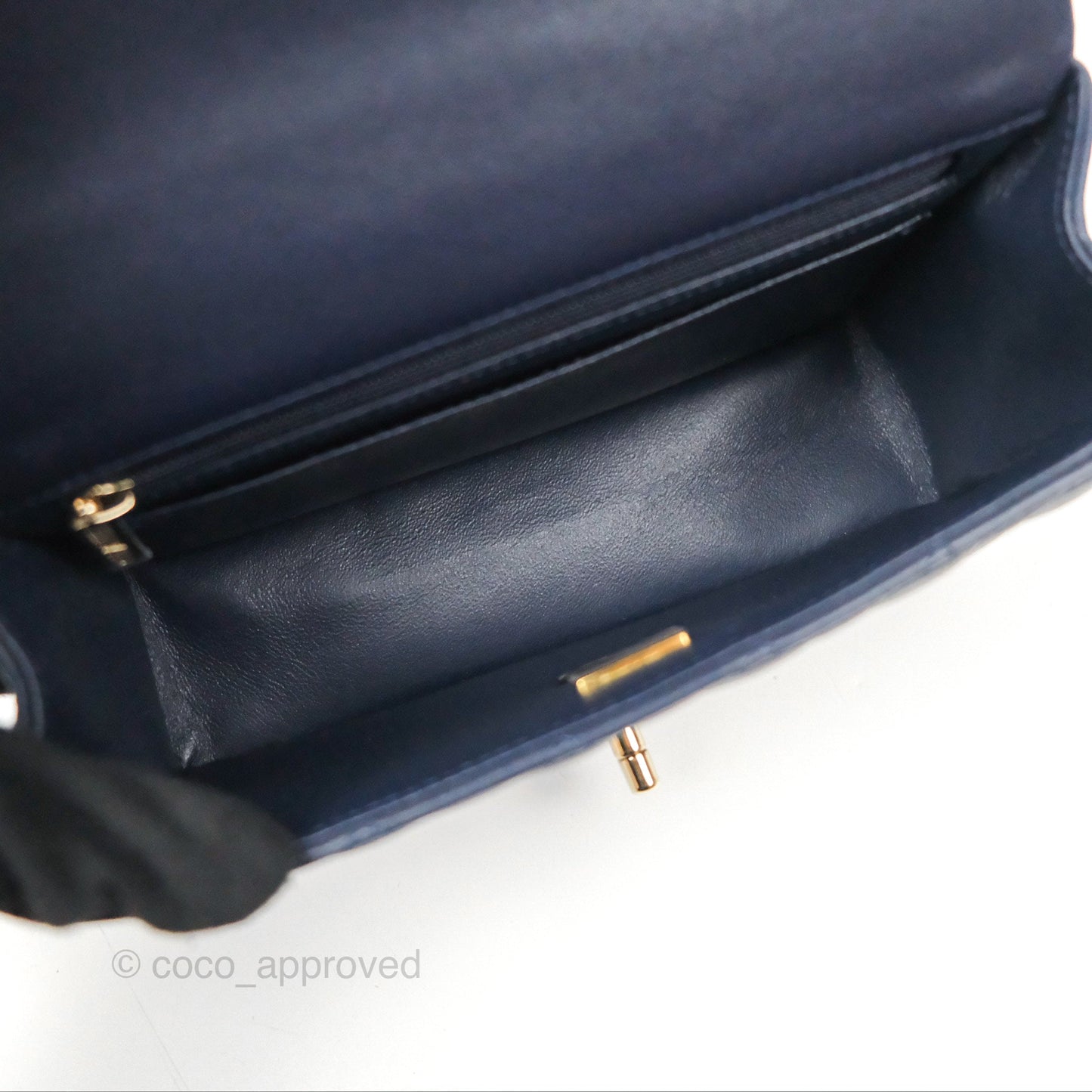 Chanel Top Handle Mini Rectangular Flap Bag Navy Lambskin Gold Hardware
