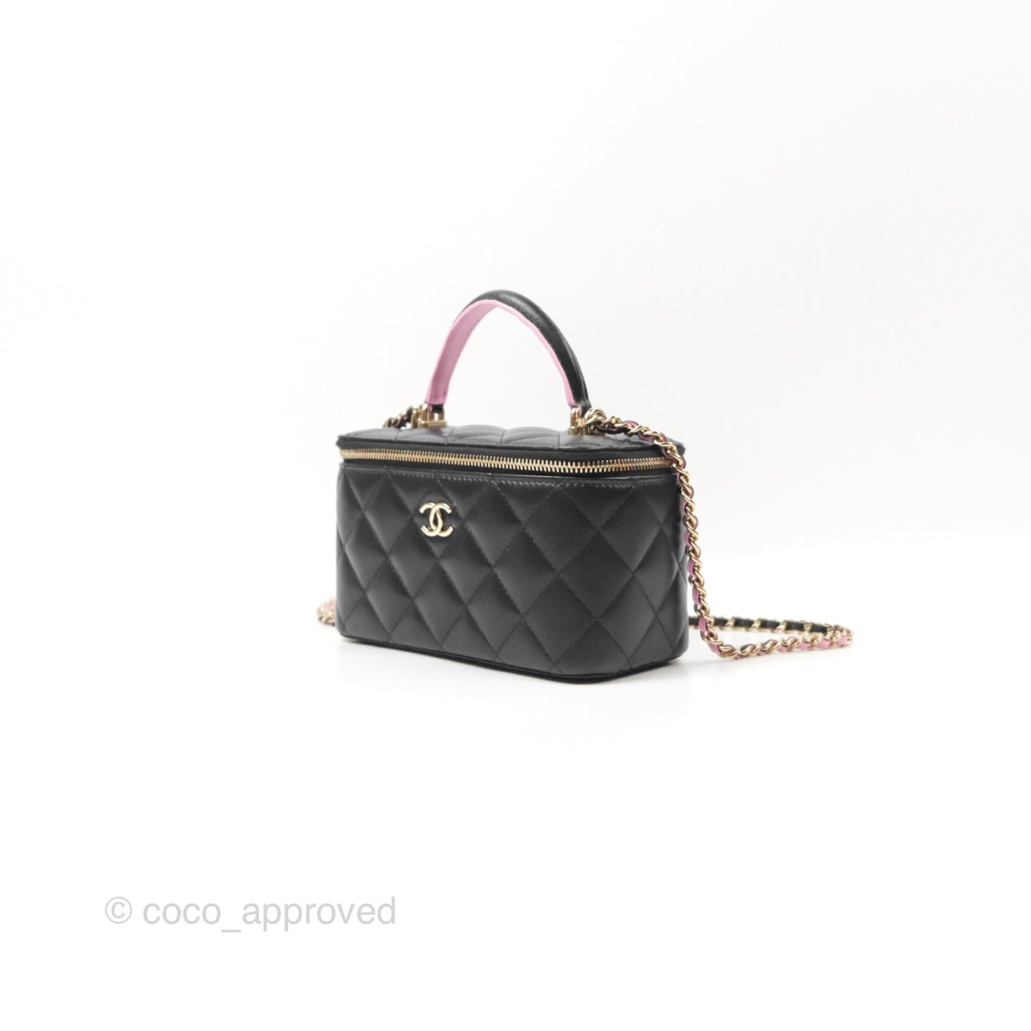 Chanel Vanity Rectangular Top Handle Black Pink Lambskin Gold Hardware