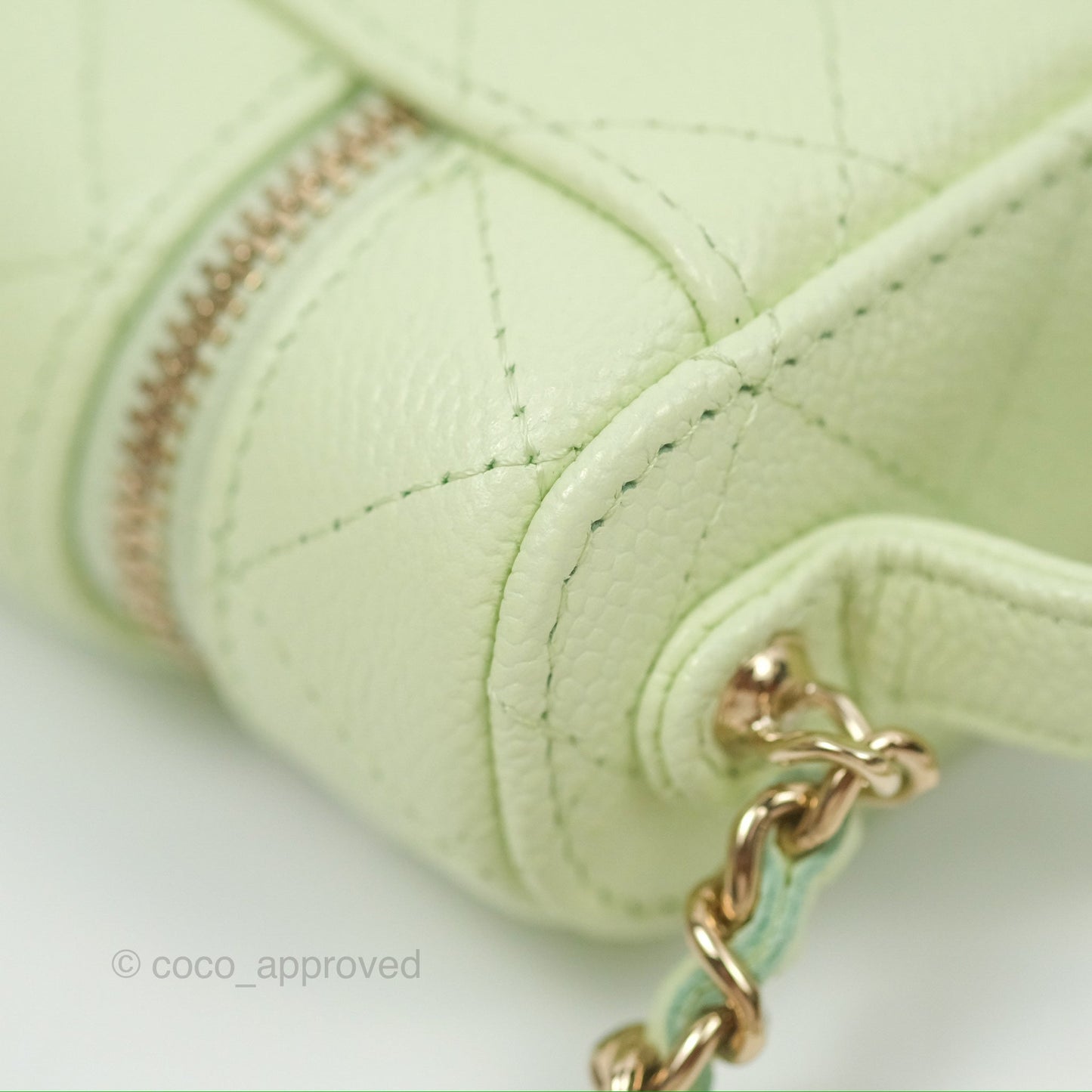 Chanel Quilted Small Handle With Care Vanity Case With Chain Green Caviar Gold Hardware