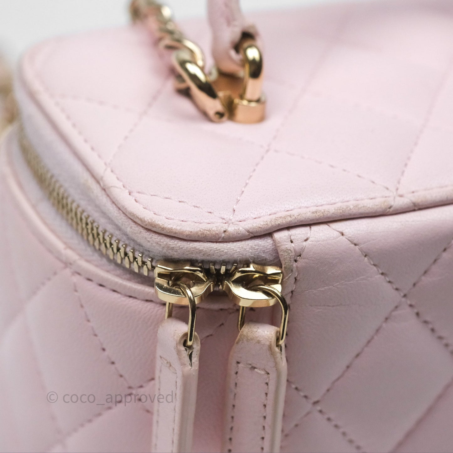 Chanel Vanity Rectangular Top Handle Light Pink Lambskin Gold Hardware