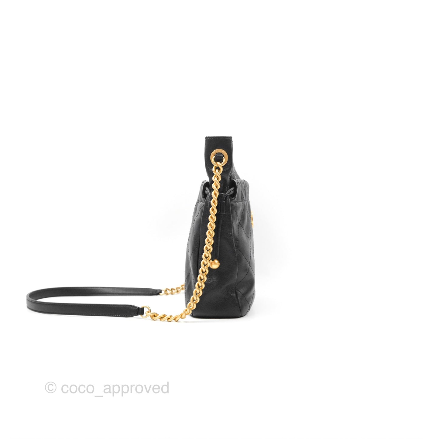Chanel Drawstring Tote Bag Black Calfskin Aged Gold Hardware