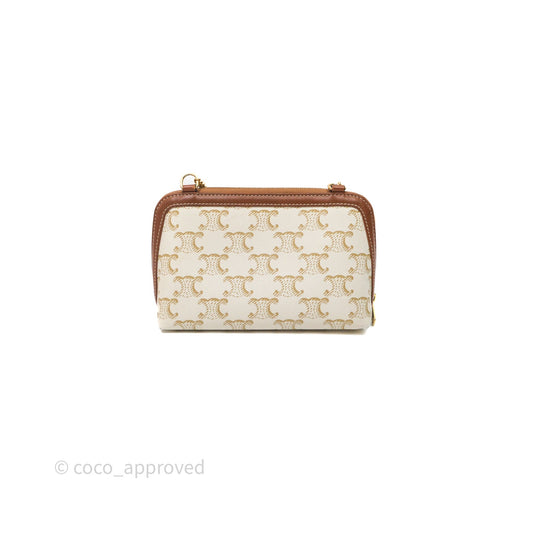 Celine Clutch With Chain Triomphe Canvas White/Tan