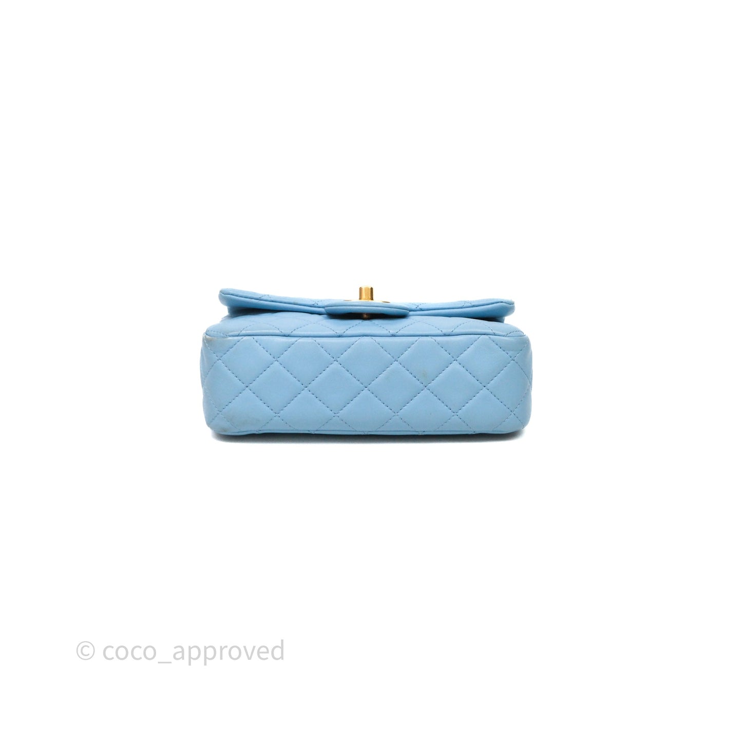 Chanel Mini Rectangular Pearl Crush Quilted Blue Lambskin Aged Gold Hardware