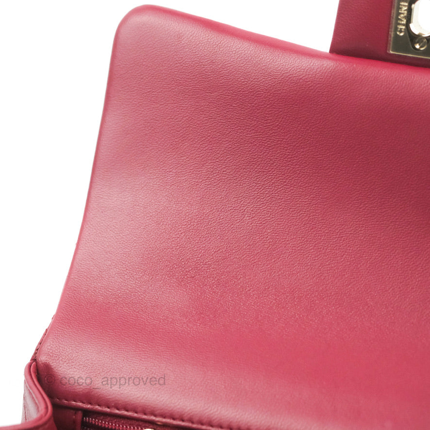 Chanel Top Handle Mini Rectangular Flap Bag Burgundy Lambskin Gold Hardware