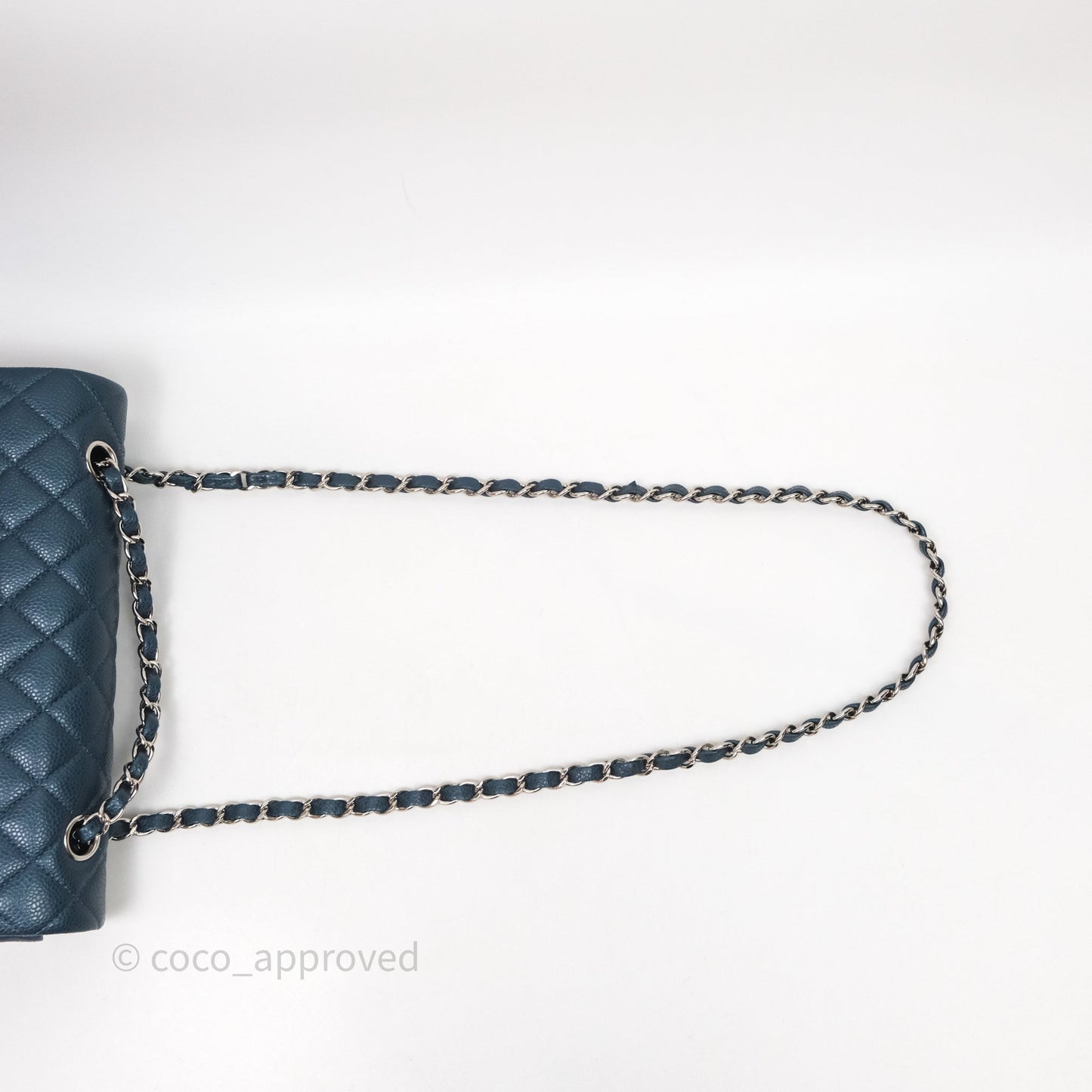 Chanel Classic Medium Flap Quilted Iridescent Teal Caviar Silver Hardware