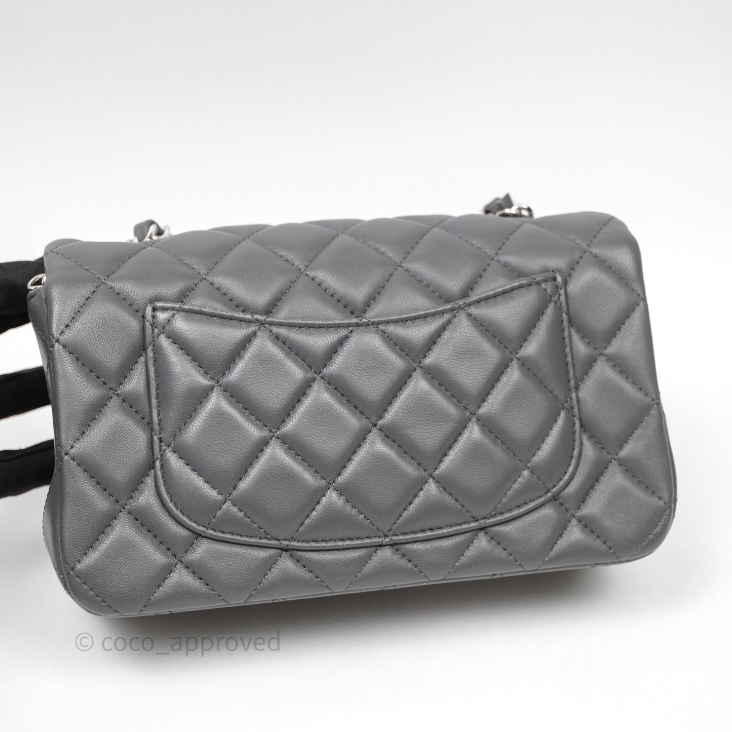 Chanel Quilted Mini Rectangular Dark Grey Lambskin Silver Hardware