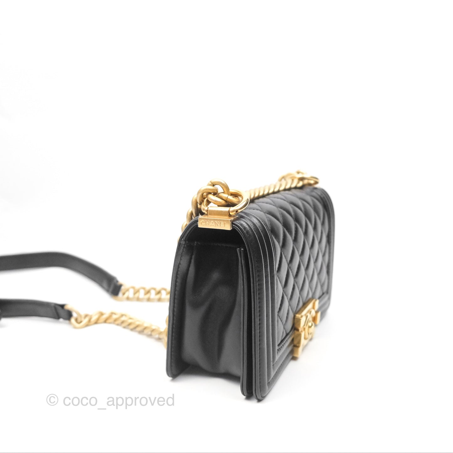 Chanel Small Boy Quilted Black Calfskin Gold Hardware