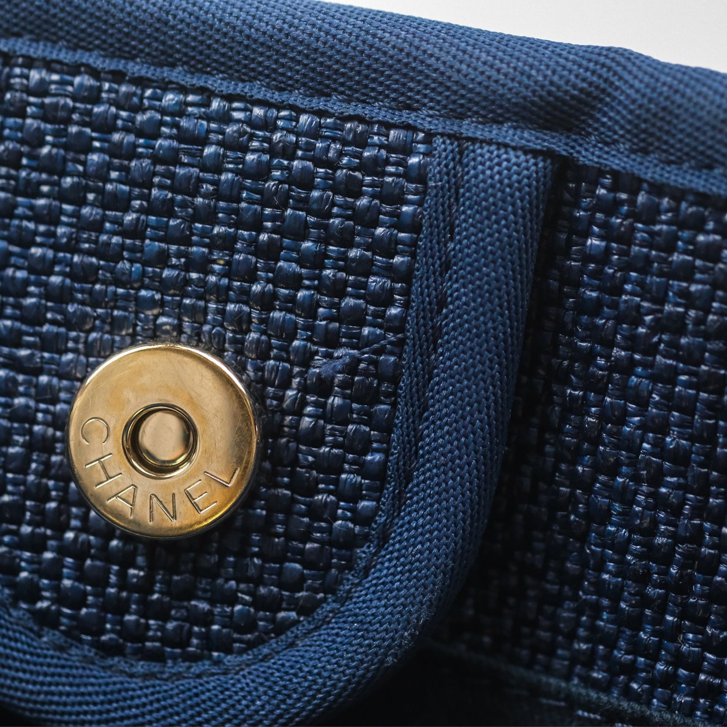 Chanel Medium Deauville Navy Canvas Gold Hardware
