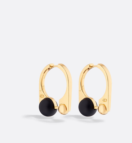 Medium Luxury Dior Tribales New Look Earrings Gold Finish Metal And Matte Black Resin Pearls
