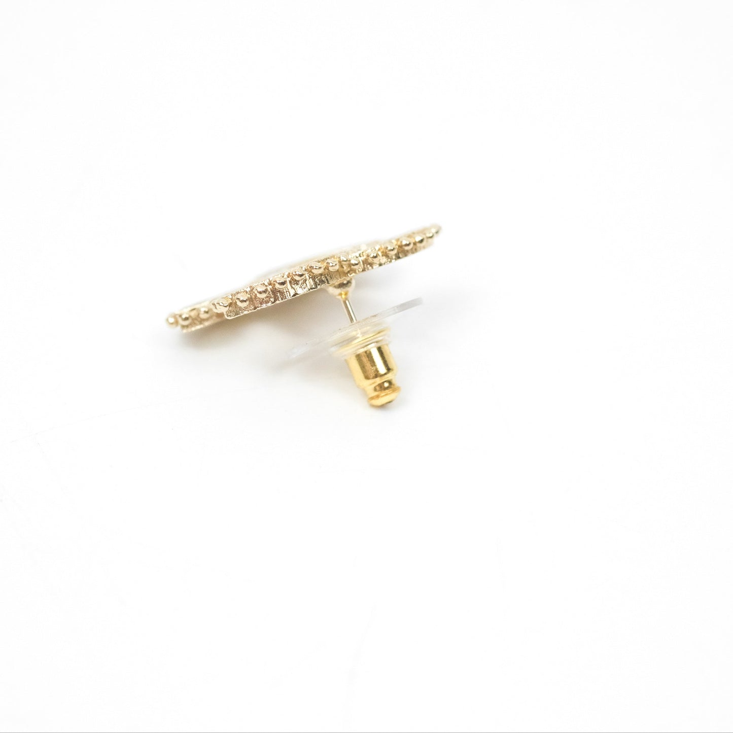 Chanel CC Beige Earrings Gold Tone 23K