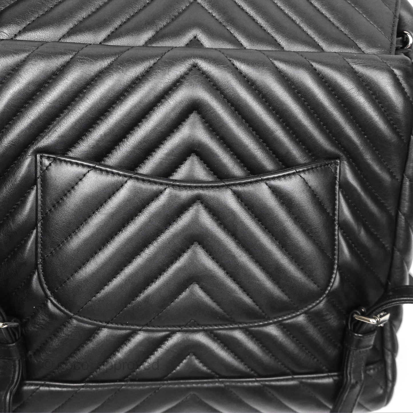 Chanel Medium Chevron Urban Spirit Backpack Black Calfskin Silver Hardware