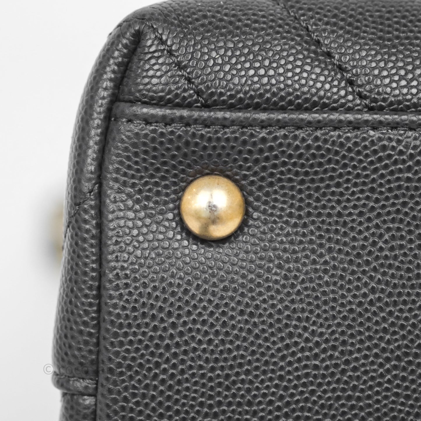 Chanel Medium Coco Handle Chevron Dark Grey Caviar Aged Gold Hardware
