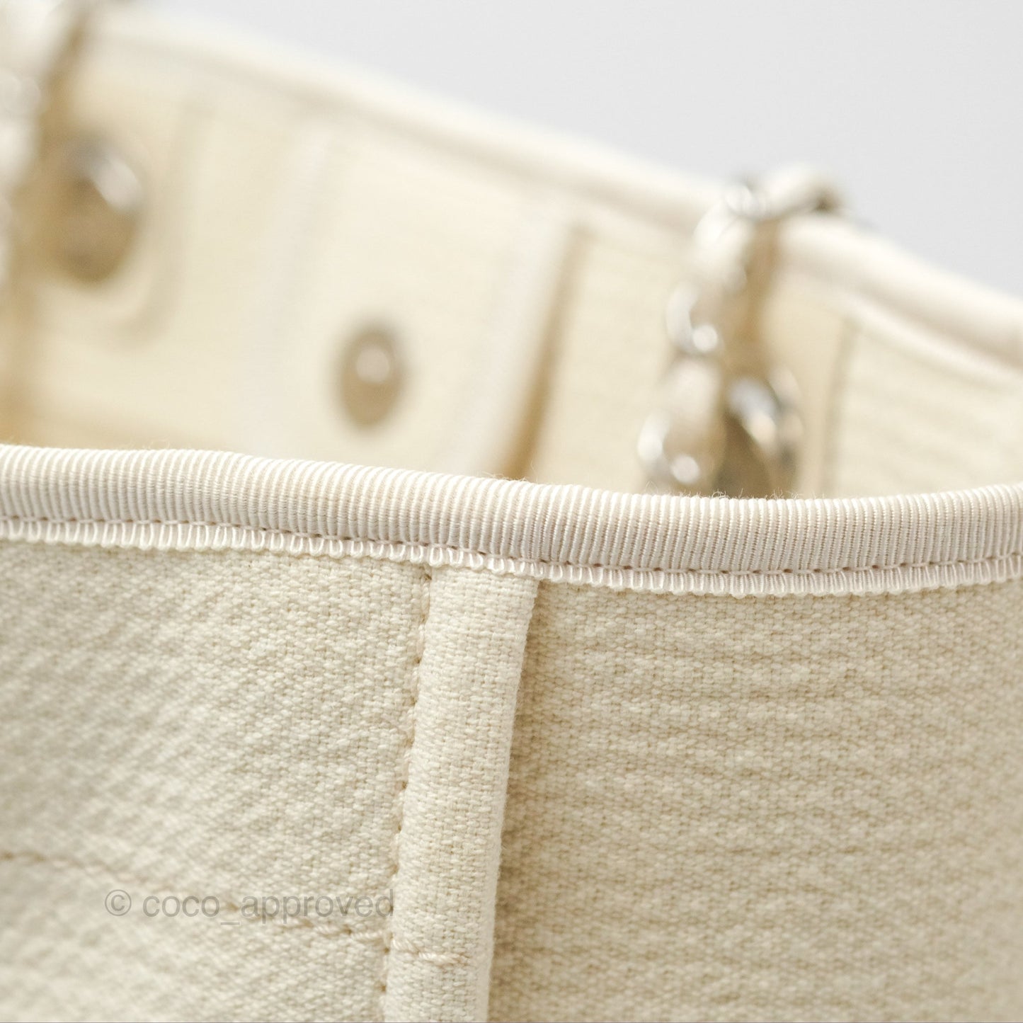 Chanel Medium Deauville Tote Ivory Cotton Silver Hardware