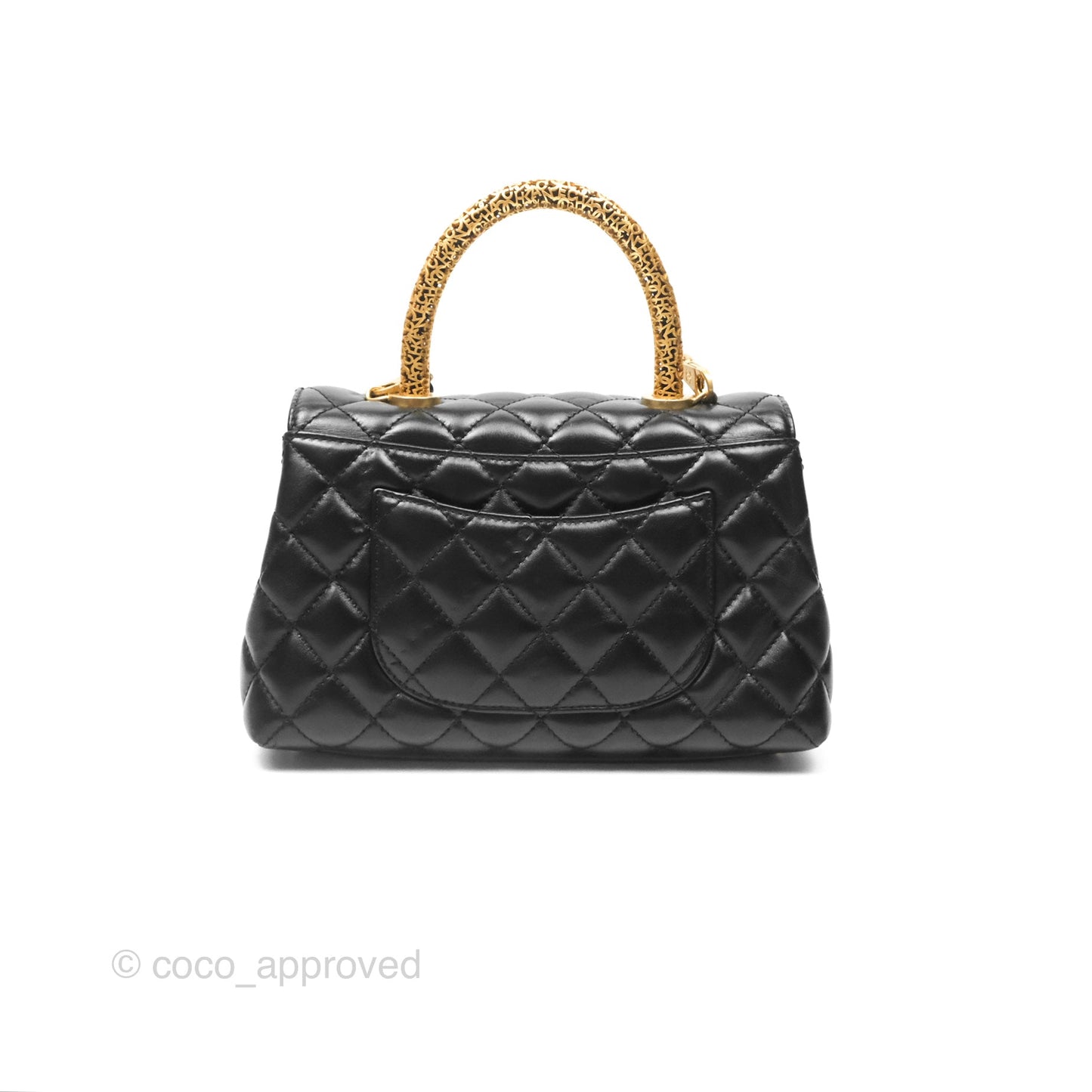 Chanel Small Coco Handle Quilted Black Calfskin Aged Gold Hardware