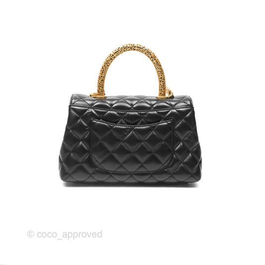 Chanel Small Coco Handle Quilted Black Calfskin Aged Gold Hardware