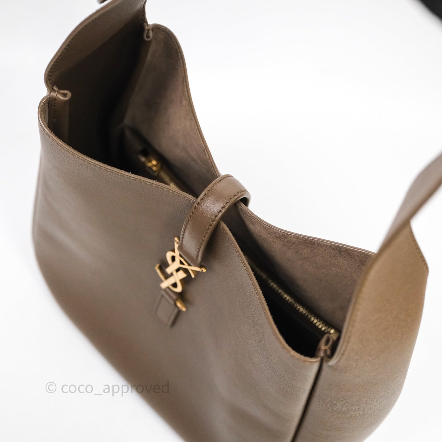 Saint Laurent LE 5 à 7 Supple Small Choco Brown Grained Leather Gold Hardware