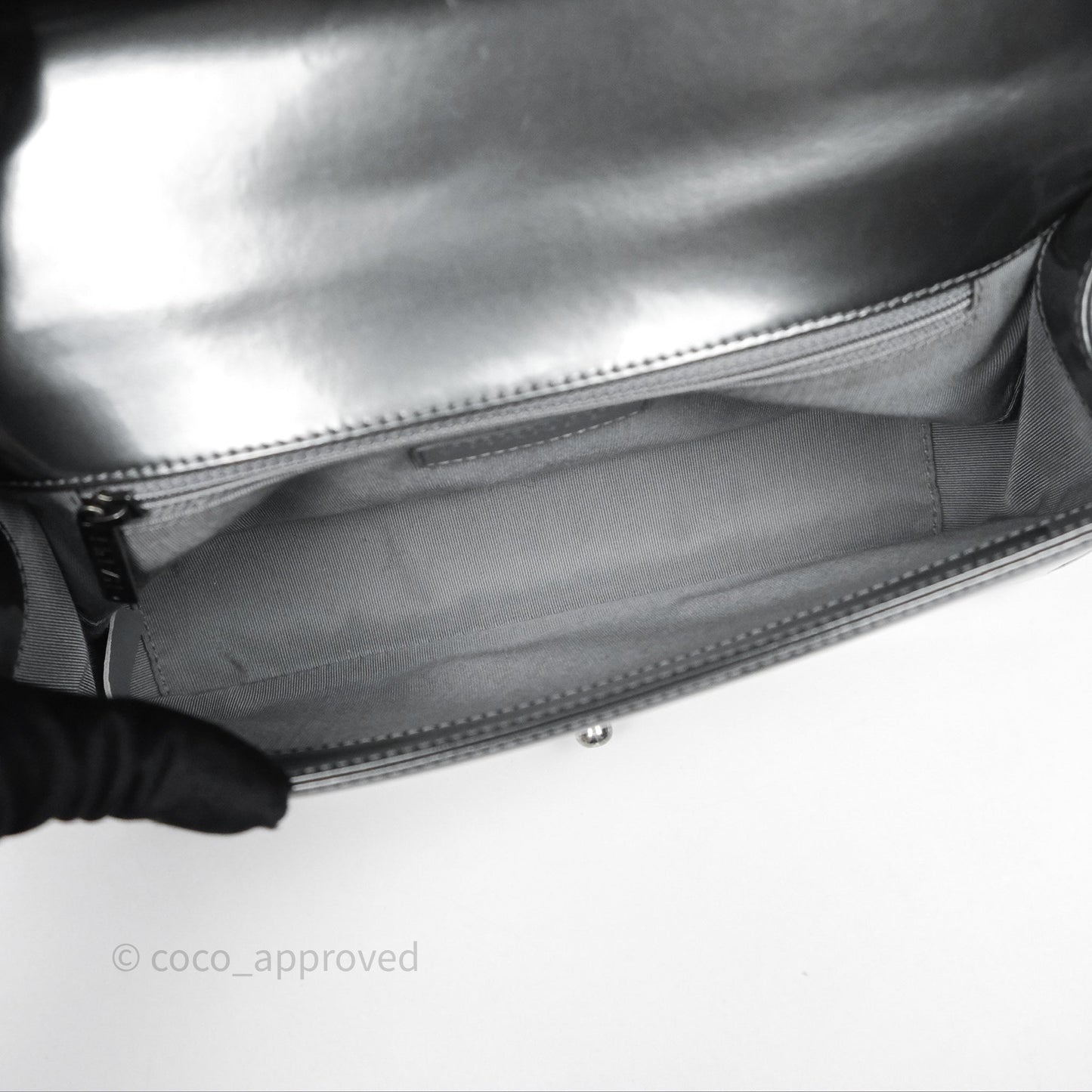 Chanel Medium Boy Metallic Dark Grey Iridescent Glazed Calfskin Ruthenium Hardware
