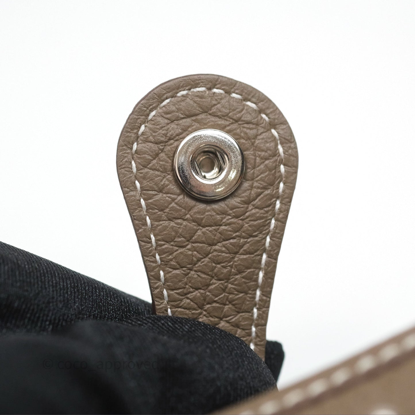 Hermès Mini Evelyne 16 Etoupe 18 Clemence Palladium Hardware with Bleu Indigo Strap