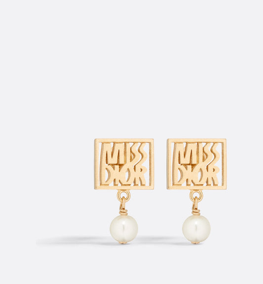 Miss Luxury Dior Earrings Gold Finish Metal And White Resin Pearls