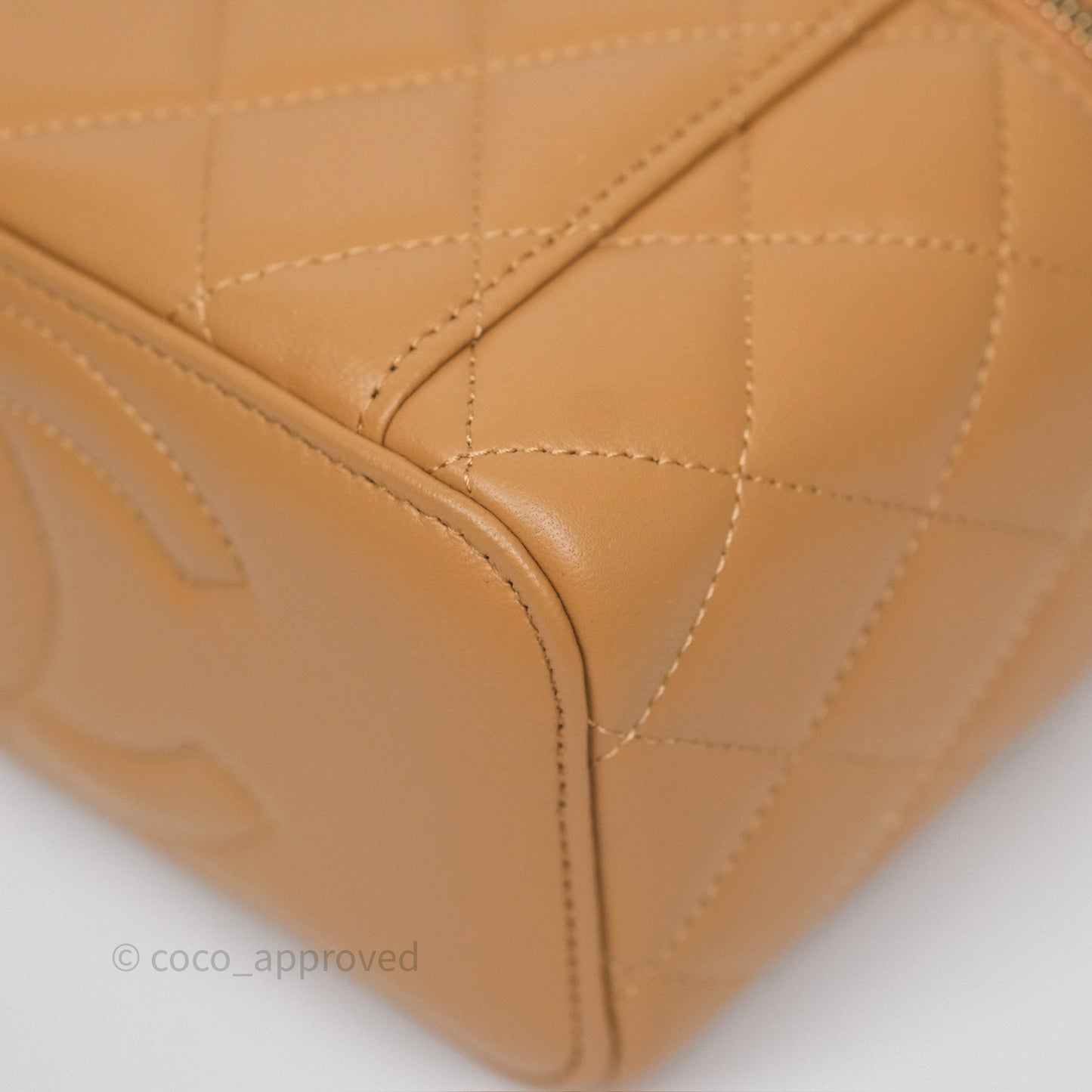 Chanel Top Handle Vanity with Chain Caramel Beige Lambskin Gold Hardware