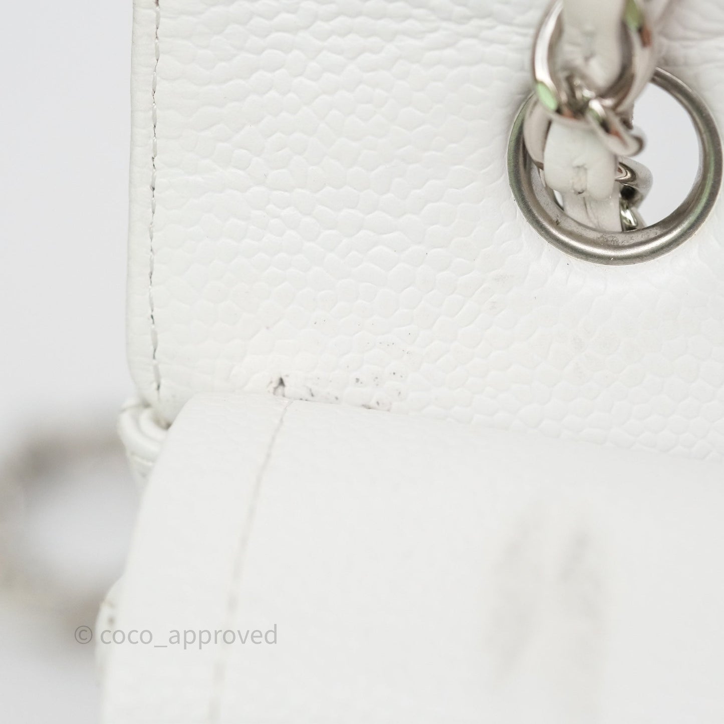 Chanel M/L Medium Classic Flap Quilted White Caviar Silver Hardware