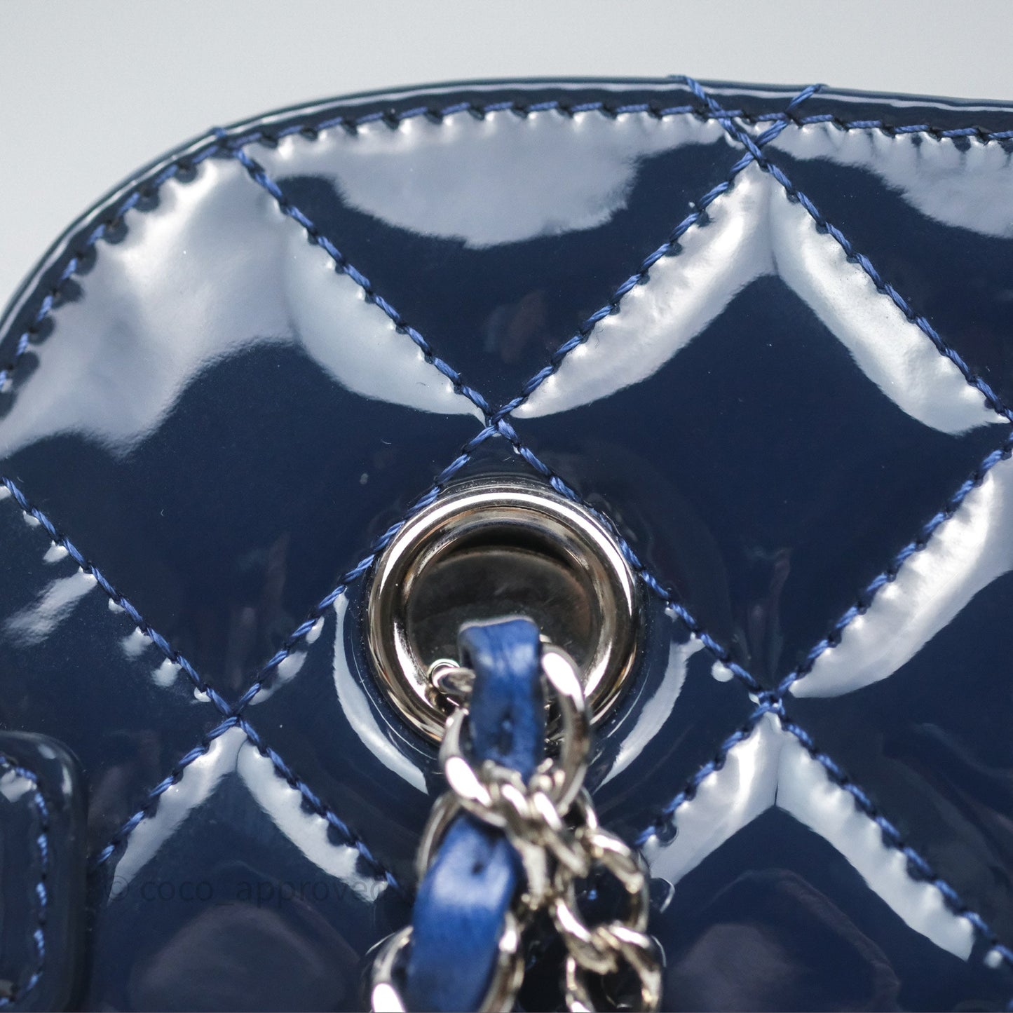 Chanel Quilted Bowling Tote Royal Blue Patent Silver Hardware