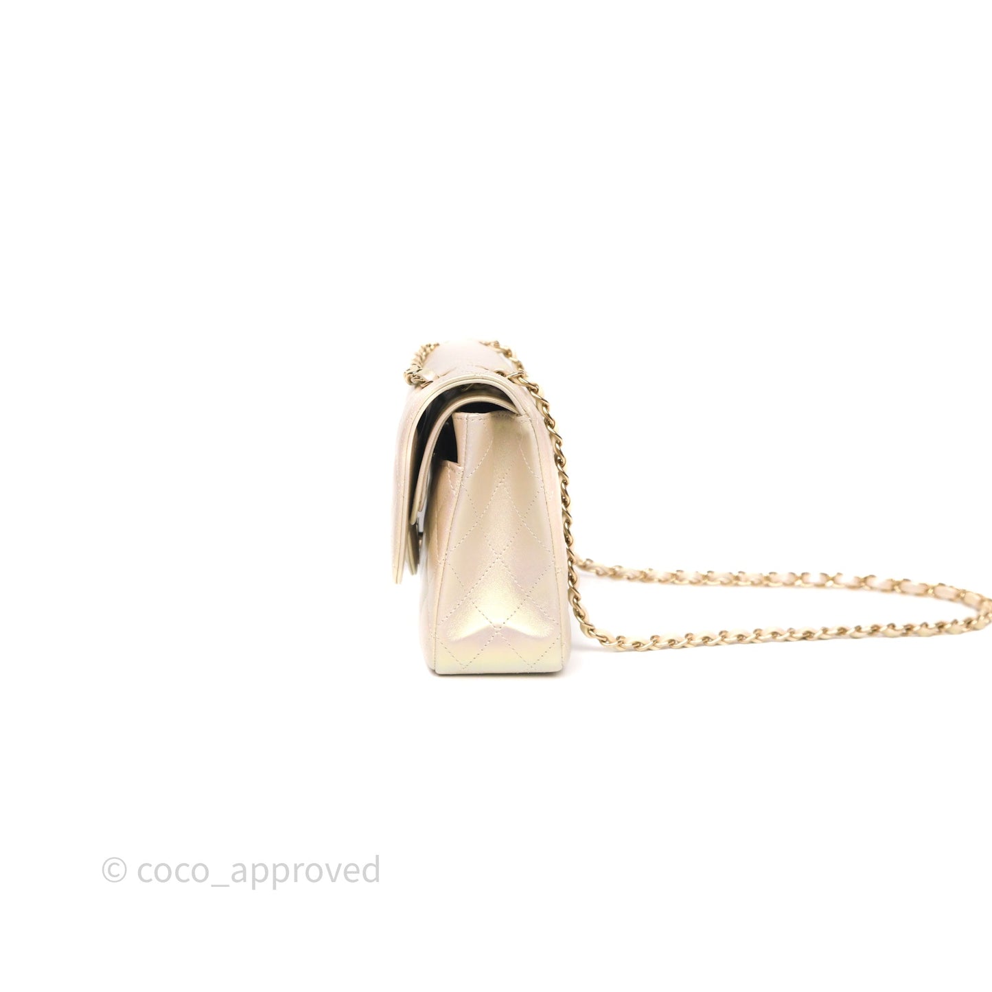 Chanel Classic Medium Double Flap Iridescent Beige Gold Hardware 21S