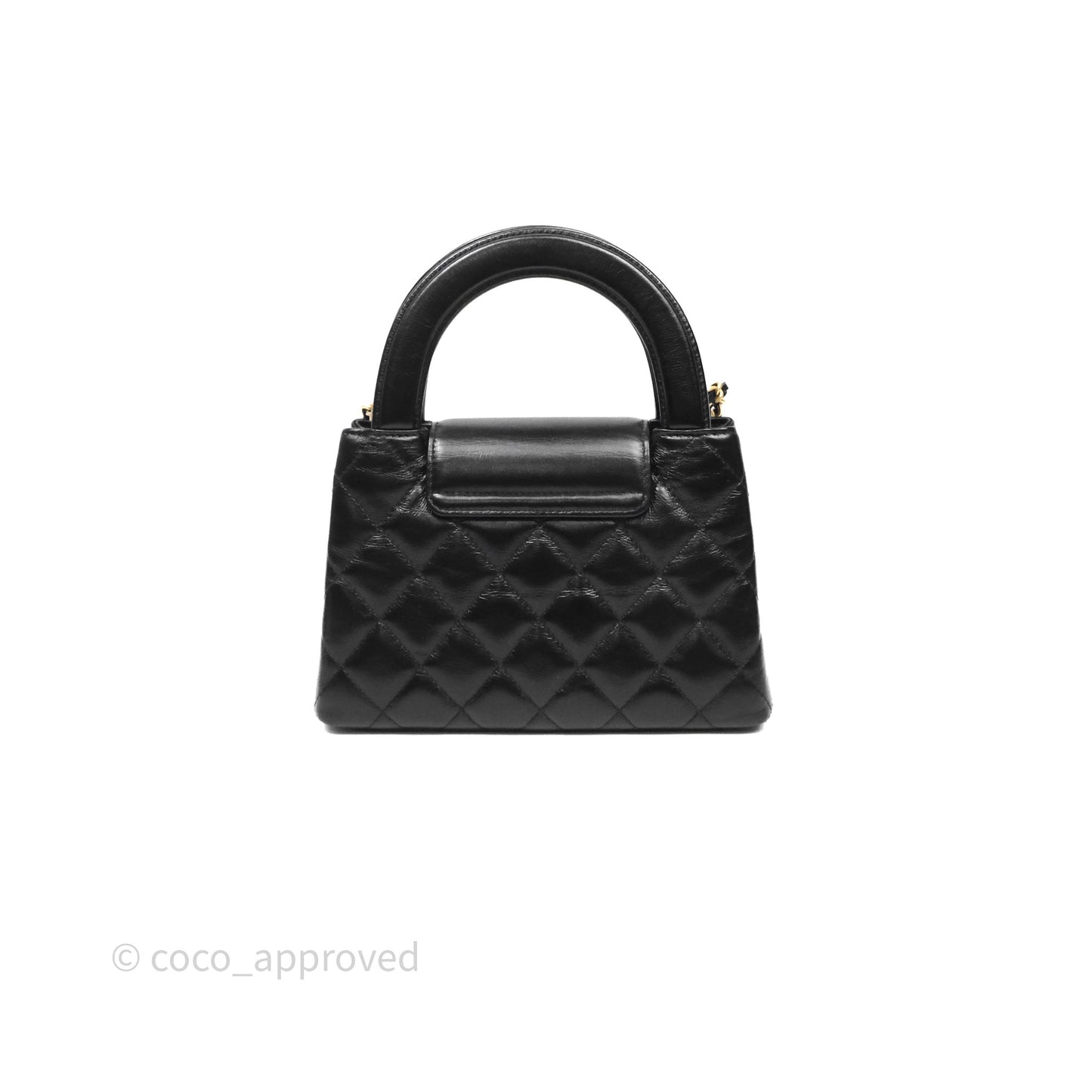 Chanel Kelly Bag Quilted Black Shiny Crumpled Calfskin Aged Gold Hardware