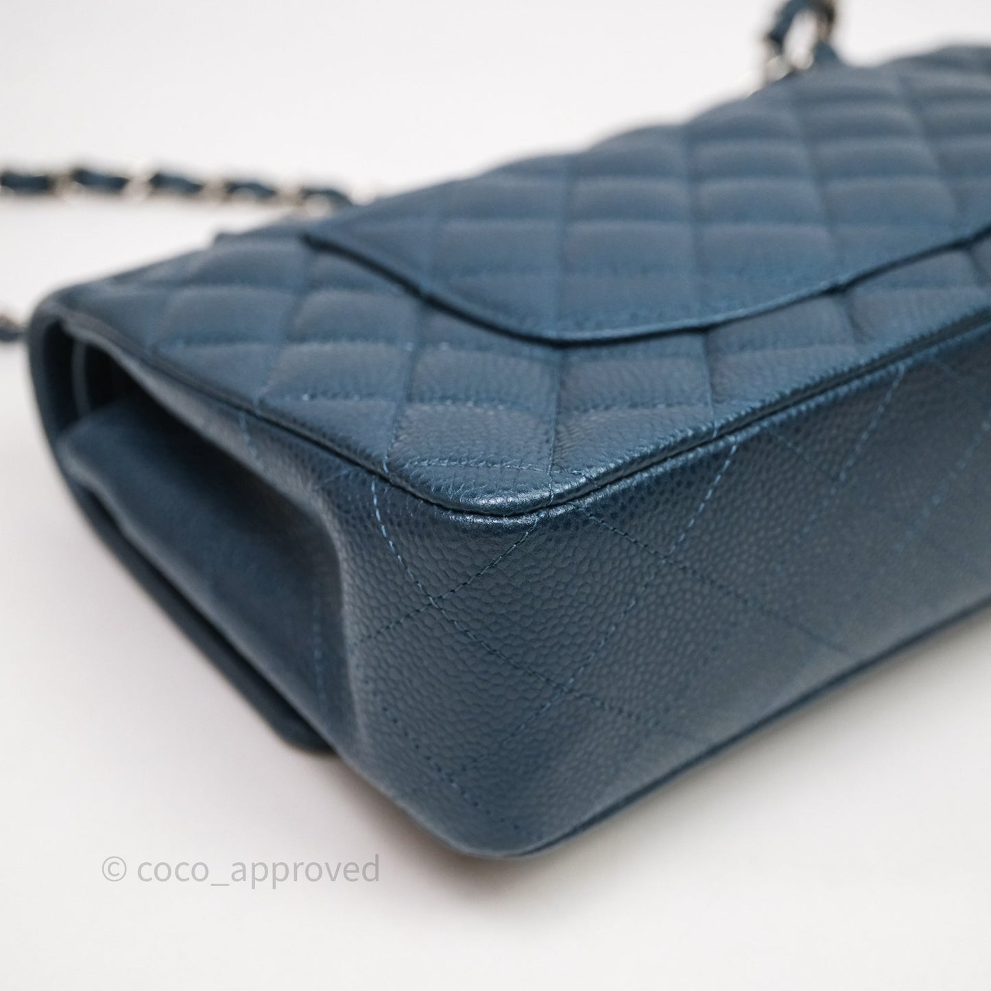 Chanel Classic Medium Flap Quilted Iridescent Teal Caviar Silver Hardware