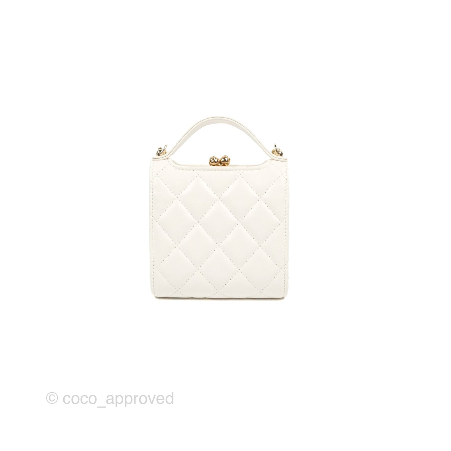 Chanel Coin Purse Clutch With Chain White Lambskin Gold Hardware