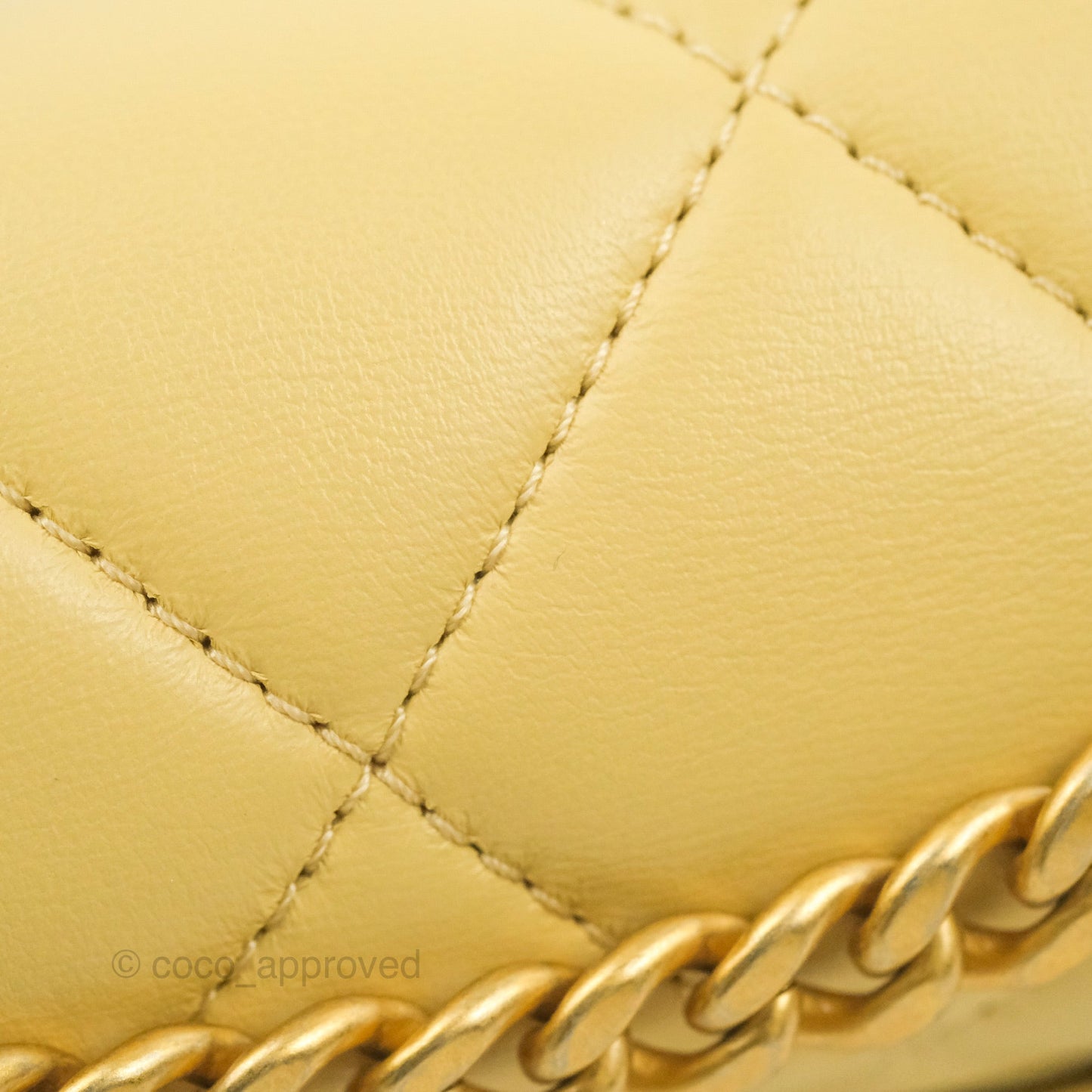 Chanel Enamel Quilted Pending CC Mini Square Flap Yellow Lambskin Aged Gold Hardware 22P